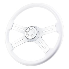 QYMOPAY 18" Solid Wood lacquering Truck Steering Wheel 4 Spoke Aluminum Chrome Plated Steering Wheel for Semi-Trailers,Trucks for Kenworth,Peterbilt,Volvo, Freightliner white