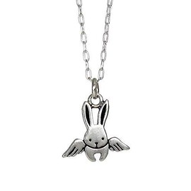 Mark Poulin Sterling Silver Angel Bunny Necklace on 16" 18" 20" Adjustable Sterling Chain - Rabbit Memorial Charm