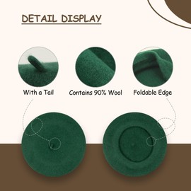 Gllutt Women Wool Beret Hat French Style Solid Color (Dark Green)