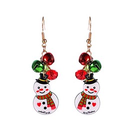 Snowman Red Green Christmas Jingle Bell Tinkle Cute Ornament Dangle Drop Earrings for Women Teen Girls Fish Hook Dangling Hanging Hypoallergenic Holiday Festival Party Jewelry Gift for Bff Sister