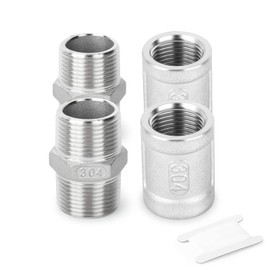 TAISHER 4PCS 304 Stainless Steel Hex Nipple 3/4" MNPT × 3/4" MNPT，Coupling 3/4" FNPT × 3/4" FNPT,Thread Pipe Fitting Kit