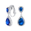 Royal Blue Teardrop CZ Clip On Dangle Pear Shape Drop