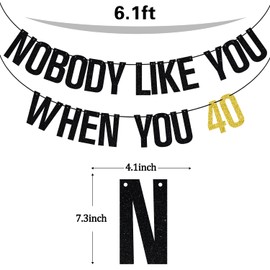 Black Glitter Noboday Like You When You 40 Banner, Death to My Youth/Happy 40th Birthday, Funny 40th Birthday Party Decorations Supplies for Women Men