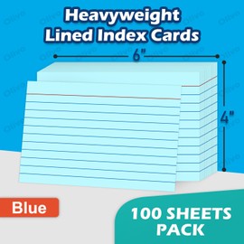 Blue Index Cards 4x6 Lined Ruled Flash Note Cards 100 Count, 220 GSM Heavy Weight