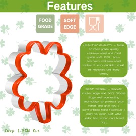 Crethinkaty 3 Pcs Clover Four Leaf Clover Cookie Cutter Set, St. Patrick's Day Stainless Steel Cookie Cutters Coated with Soft PVC for Protection, Easter Cookie Cutters.