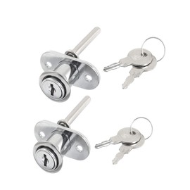 COMOK 2Pcs Drawer and Cabinet Lock, Stainless Steel Home Cylinder Head Security Cabinet Plunger Lock with 2 Keys - Secure Important Files and Drawers, Silver Tone