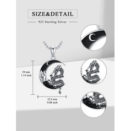 Flpruy Dragon Necklaces for Men 925 Sterling Silver Black Crescent Moon Dragon Pendant Dragon Jewelry Gothic Gifts Vintage Jewelry Gifts Women