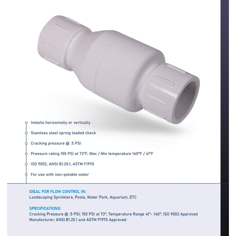 Midline Valve PVC Inline Check Valve for Backflow Prevention 3/4''