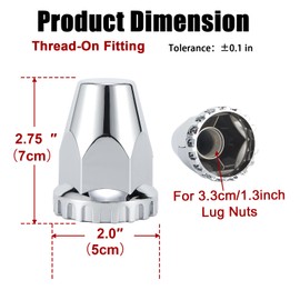 33mm Lug Nut Covers Screw Onfor Semi Trucks, 33mm x 2-7/8 inch Chrome ABS Plastic Spike Covers 20 Pack Thread On Lug Nut Covers Kit (20PCS)