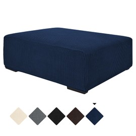 Ottoman Cover Navy Blue Knitted Jacquard Ottoman Slipcover Rectangle - Soft Rectangle Ottoman Slipcover - Thick Storage Stool Furniture Protector with Elastic Bottom(40x35x18 inches,Navy Blue)