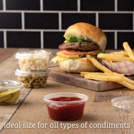 Galashield [50 juegos - 3.2 onzas] Jello Shot Vasos de condimentos con tapas, tazas de salsa, tazas de porciones, recipiente de aderezo | Pequeños recipientes de plástico con tapas