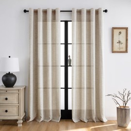 Melodieux Beige Linenlook Curtains Eyelet for Bedroom Living Room, 46 x 90 Drop