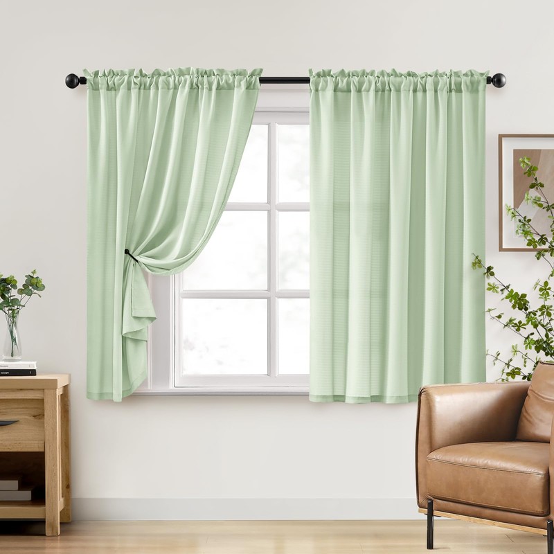 HOMEIDEAS Non See Through Privacy Sheer Curtains, Elegant Lightweight Semi