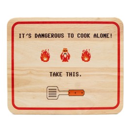 getDigital Dangerous to Cook Alone, Wooden Serving Board with Gaming Motif, It?s Dangerous to Go Alone, Untreated Beech Wood, 30 x 25 x 2 cm