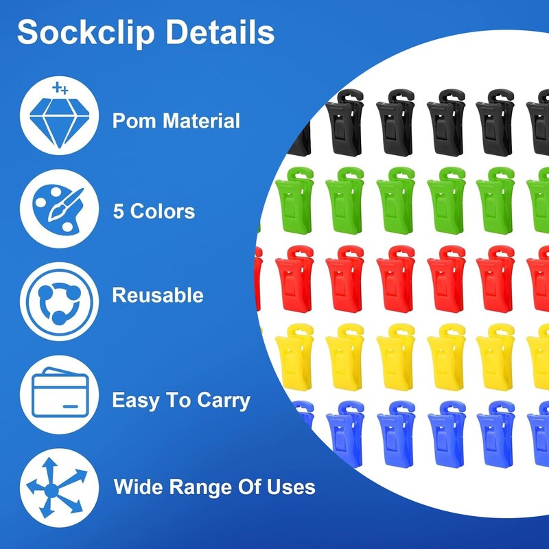 50 Sock Clips for Washing Machine, Colourful Dryer, Windproof Sock