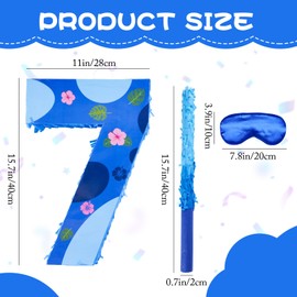 sodolike 16 Inch Blue Pinata Set with Hawaii Pattern Number 7 Pi?ata, Blindfold, Stick and Confetti for Boys Girls 7th Birthday Party Decorations (7-Hawaii Pattern Pi?ata)