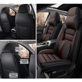 Cscevt 2 Seat Covers for Volkswagen Golf SportWagen 2015-2019 Leather Car Seat Covers Waterproof Soft Car Seat Protectors Comfort Auto Seat Covers with Airbag（Luxury,Black+Coffee）