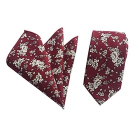 burgundy tie and pocket square Red White Floral Skinny Cotton Neckties Work Ties for Him Birthday Gift for Men