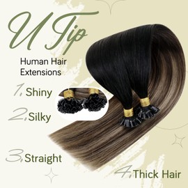 RUNATURE 55 cm Bondings Extensions Real Hair 1 g Ombre Black Real Hair Extensions Keratin Bondings Hot Fusion Invisible Human Hair U-Tip Extensions Remy 50 g 50 Strands 1 g/s Colour #1B/6/27