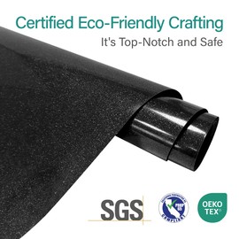 Crab HTV Heat Transfer Vinyl Roll - Glitter 12” x 5ft, Easy to Cut & Peel Iron on Vinyl for DIY T-Shirts Bags Gifts Design Compatible Cricut, Silhouette Cameo, Heat Press, Cutter Machine (Black)