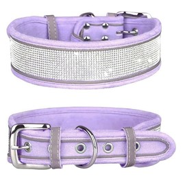 Kawagogo Bling Diamond Dog Collar for Females Girls,Soft Velvet Leather with Fancy Sparkly Crystal Rhinestones,Reflective Stripe,Suit Medium Large Dogs (Purple, M)