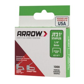 Arrow 214 Genuine JT21 1/4-Inch Staples, 1,000-Staples
