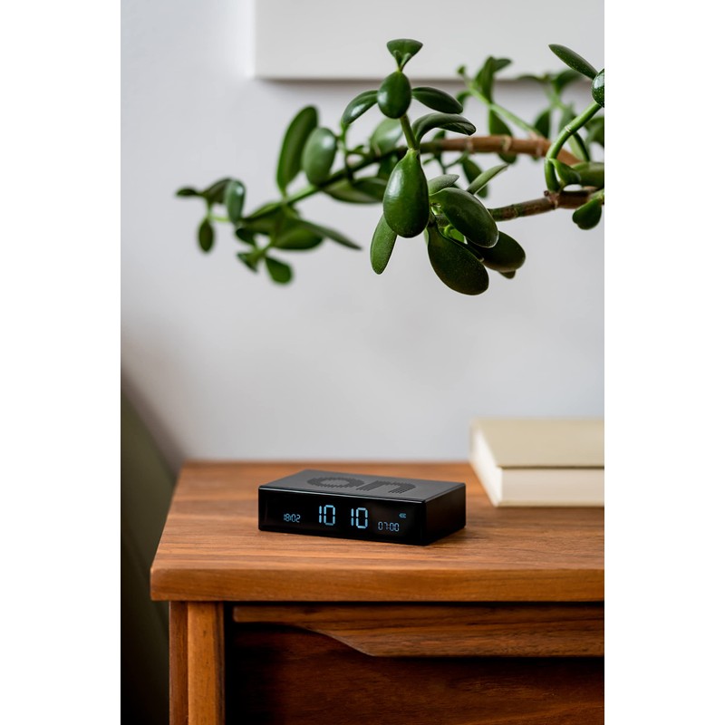 LEXON Flip Premium LCD Alarm Clock, Black, USB-Type C Charging,