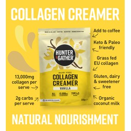 Hunter & Gather Hunter & Gather Collagen Creamer for Coffee I Vanilla I 300g I Grass Fed Type 1 & Type 3 Bovine Collagen Peptides I Dairy Free I 13,000mg per Serve I Support Hair, Skin, Nails, Muscles