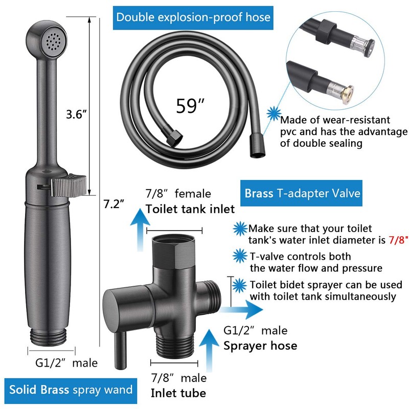 SonTiy Handheld Bidet Toilet Sprayer Black Stainless, Cloth Diaper Sprayer