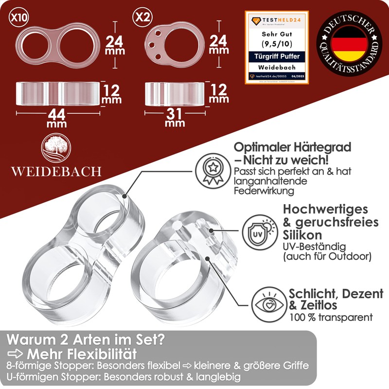 WEIDEBACH® Robust Door Stopper for Any Door Handle, 2 x
