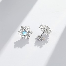 Snowflake Stud Earrings 925 Sterling Silver Moonstone Snowflake Earrings Snowflake Jewellery Christmas Gifts for Women Girls Girlfeirnd, Sterling Silver, Moonstone