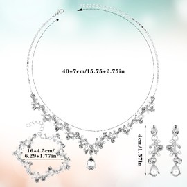 Yolev Rhinestone Wedding Jewellery Set Women's Bridal Jewellery Crystal Necklace Bracelet Earring Set Bridal Wedding Jewellery Bridesmaid Prom Costume Accessory Fashion Jewellery Set, One size, Alloy