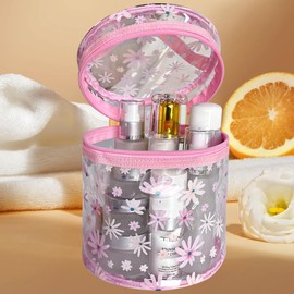 Fashionable Toiletry Bag, Transparent, Flowers Brucken Cosmetic Bag, Transparent, Waterproof PVC Travel Wash Bags, Makeup Bag, TSA Approved Makeup Bags, for Women, Pink, Modern