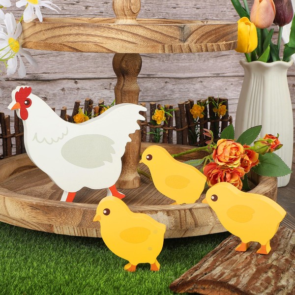 COCHIE Cute Wooden Chickens Decorations Indoor, Spring Farmhouse Chicks Blocks