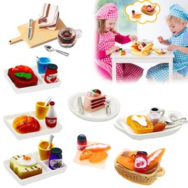Cerkkapo Miniature Food and Drink, 37 Pieces Resin Food Toy Set, 1:12 Miniature Food, Miniature Gnome Accessories, Mini Kitchen Small Dollhouse Accessories, Mini Food Eggs, Milk, Coffee