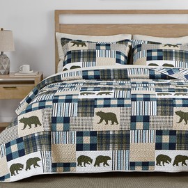 UMCHORD Cabin Quilt Set Queen, Christmas Rustic Quilt Coverlet Bed Set, 3-Piece Lightweight Reversible All Season Quilt Set, Lodge Bedspread Quilt with 2 Shams