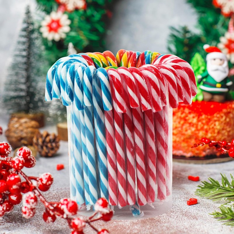 Christmas Candy Canes Tutti Frutti, Blue/White Peppermint, Red and White