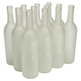 North Mountain Supply 750ml Glass Bordeaux Wine Bottle Flat-Bottomed Cork Finish - Case of 12 - Frosted