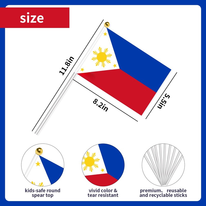 50pcs Philippines Mini Flags Small Filipino Philippine Flags Celebration Parade