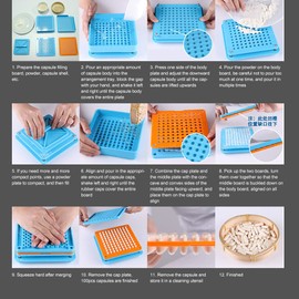 Llenadora de cápsulas de 100 agujeros, Máquina llenadora de cápsulas, Llenadora de cápsulas Polvo manual de cápsulas Placa de llenado de polvo de cápsulas Acrílico Herramienta de llenado manual