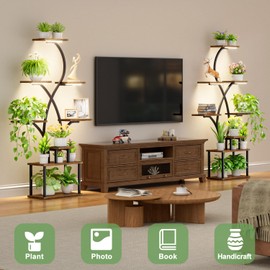 Plant Stand Indoor with Grow Lights - 8 Tiered Tall Plant Shelf, Metal Plant Rack for Indoor Plants Multiple, Corner Flower Plant Holder, Flower Spike-Shaped Stand for Living Room, Patio Decor（Black)