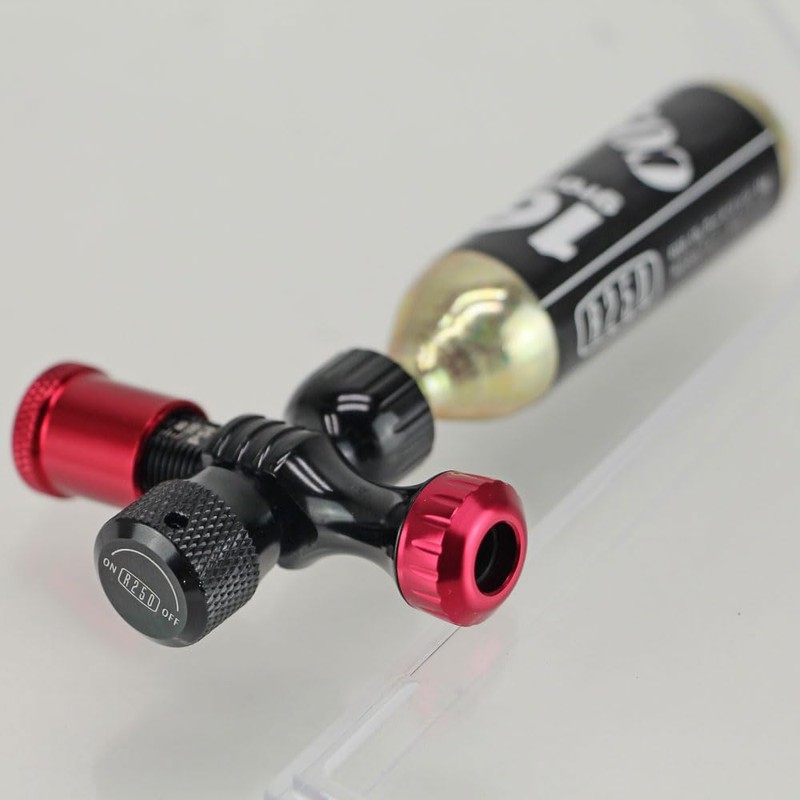 R250 Preset Type CO2 Inflator, Black/Red, Includes Air Pressure Gauge,