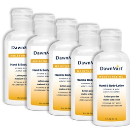 DawnMist Dukal Hand and Body Lotion with Dispensing Cap, 2 oz. – Pack of 5 Travel-Sized Moisturizing Bottles for Soft, Hydrated Skin
