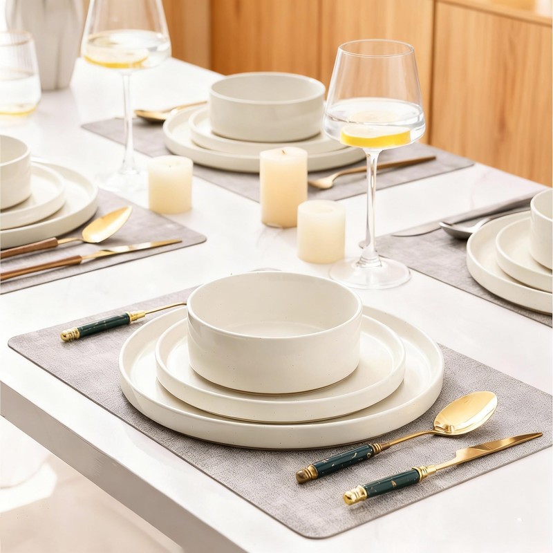 AmorArc Ceramic Dinnerware Set for 4 | Speckled Stoneware Plates