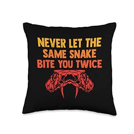 Motivational Saying Snake Lover Serpent Fan Never Let The Same Snake Bite You Twice Life Advice Lover Throw Pillow, 16x16, Multicolor