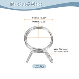 uxcell 10Pcs 0.55-0.63 Inch Inner Dia Double Wire Spring Hose Clamp, Stainless Steel Adjustable Spring Clips for Hose Fuel Line Silicone Tube Water Pipe Air Pipe