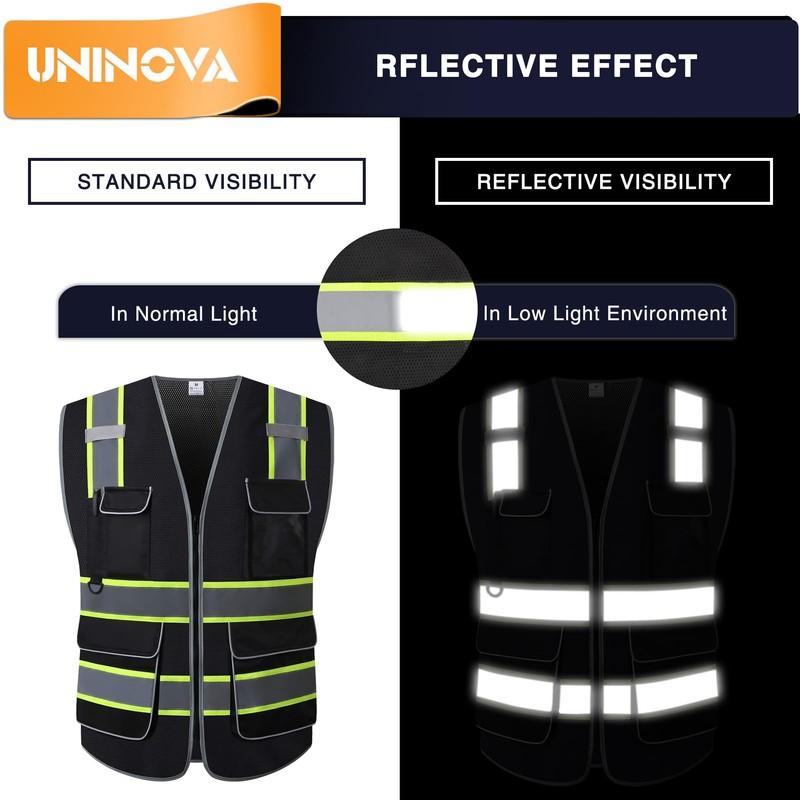 UNINOVA High Visibility Safety Vest - Multi Pockets Reflective Mesh