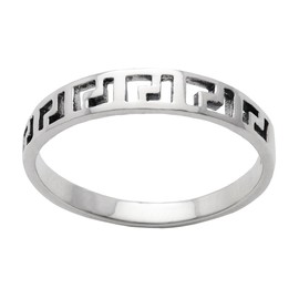 Silverly Women's 925 Sterling Silver Open Greek Keys L Shape Design Narrow Band Ring, Sterling Silver