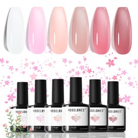 modelones Gel Nail Polish Set, 6 Colors Jelly Gel Polish White Nude Pink Gel Neutral Nail Art Design Summer Translucent Gel Nail Kits Soak Off LED Nail Lamp Cured Manicure Salon DIY Girl Women Gift