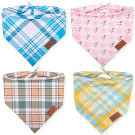 Charcy Dog Bandanas 4 Pack, Fall Dog Bandana Boy Girl for Holiday Birthday, Adjustable Durable Dog Scarf, Unique Design - Rural Square Triangle